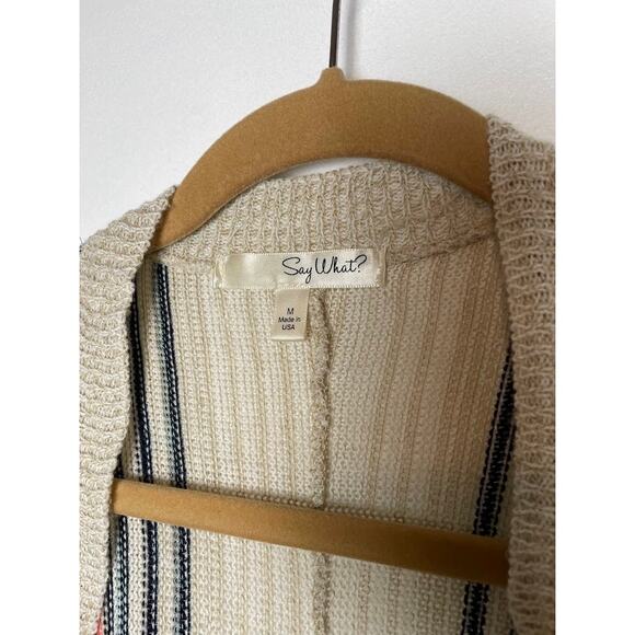 Multicolored Boho Cardigan Womens Medium Open Knit Beige Sweater Striped Top - Picture 4 of 11